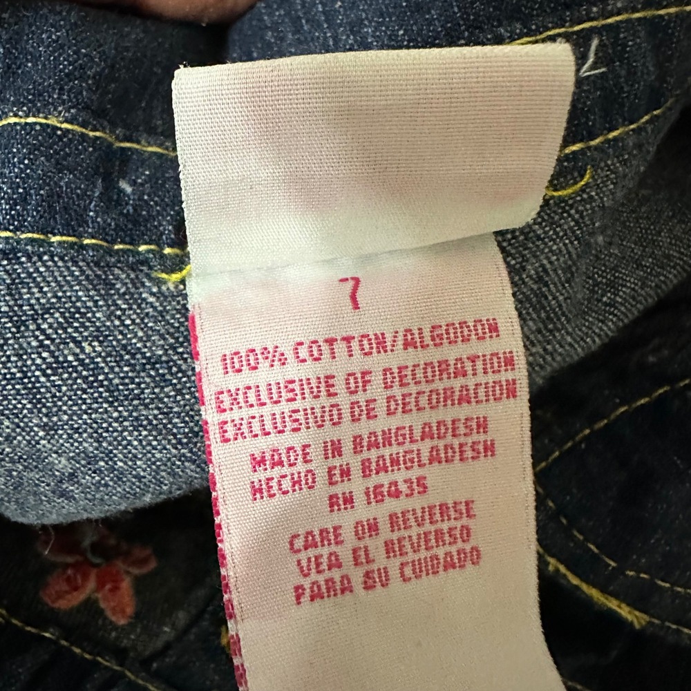 Nannette Lepore Kids Denim Jean Jacket Embroidered Flowers Blue Pink White Sz 7 - Picture 8 of 8